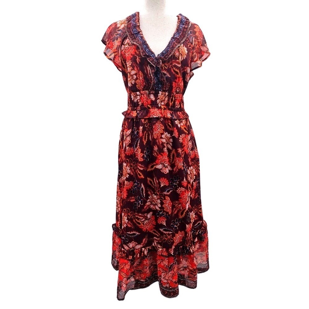 Old Navy Red Floral Midi Dress
